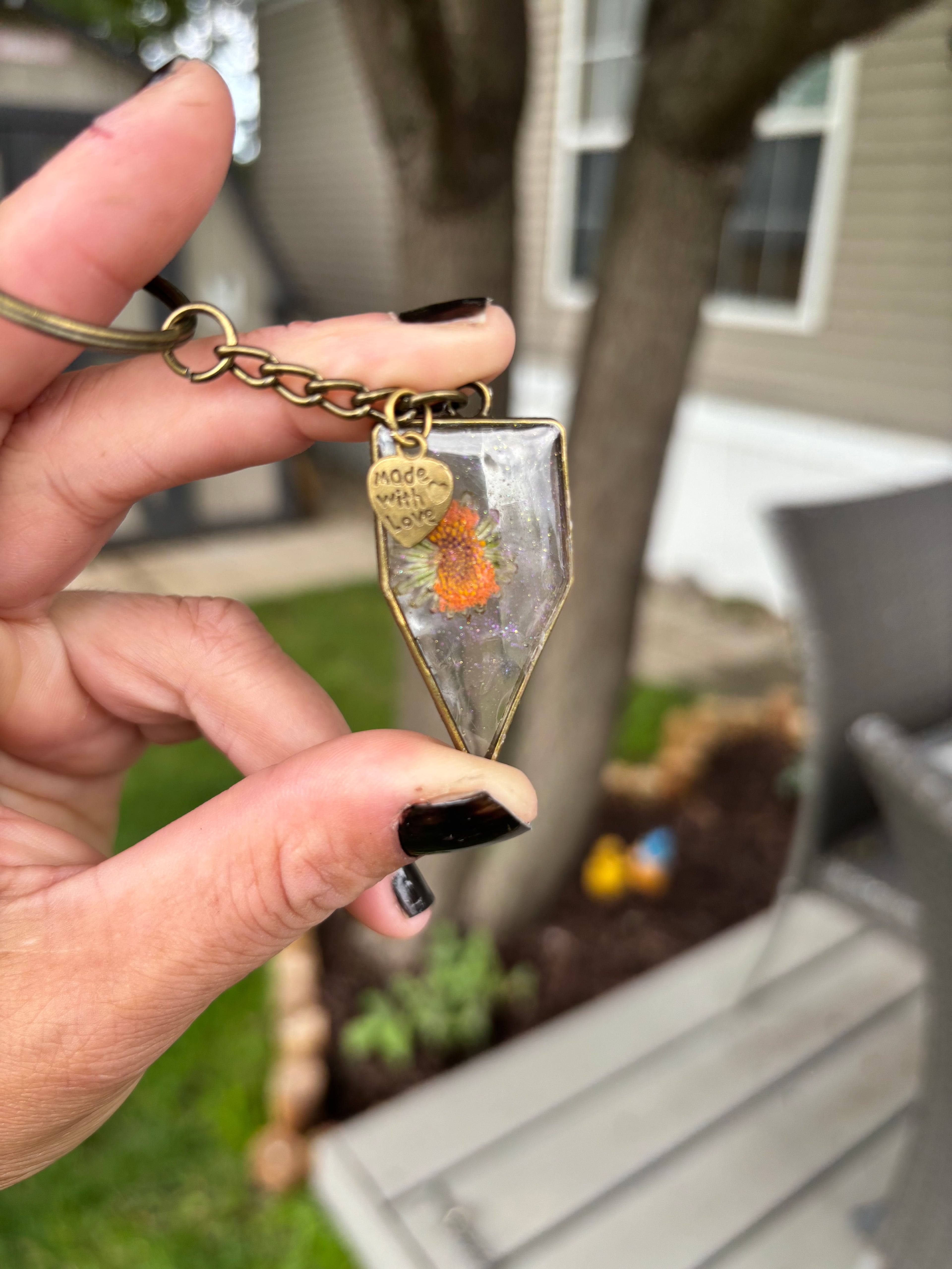 Amber Wildflower Pressed Flower Keychain