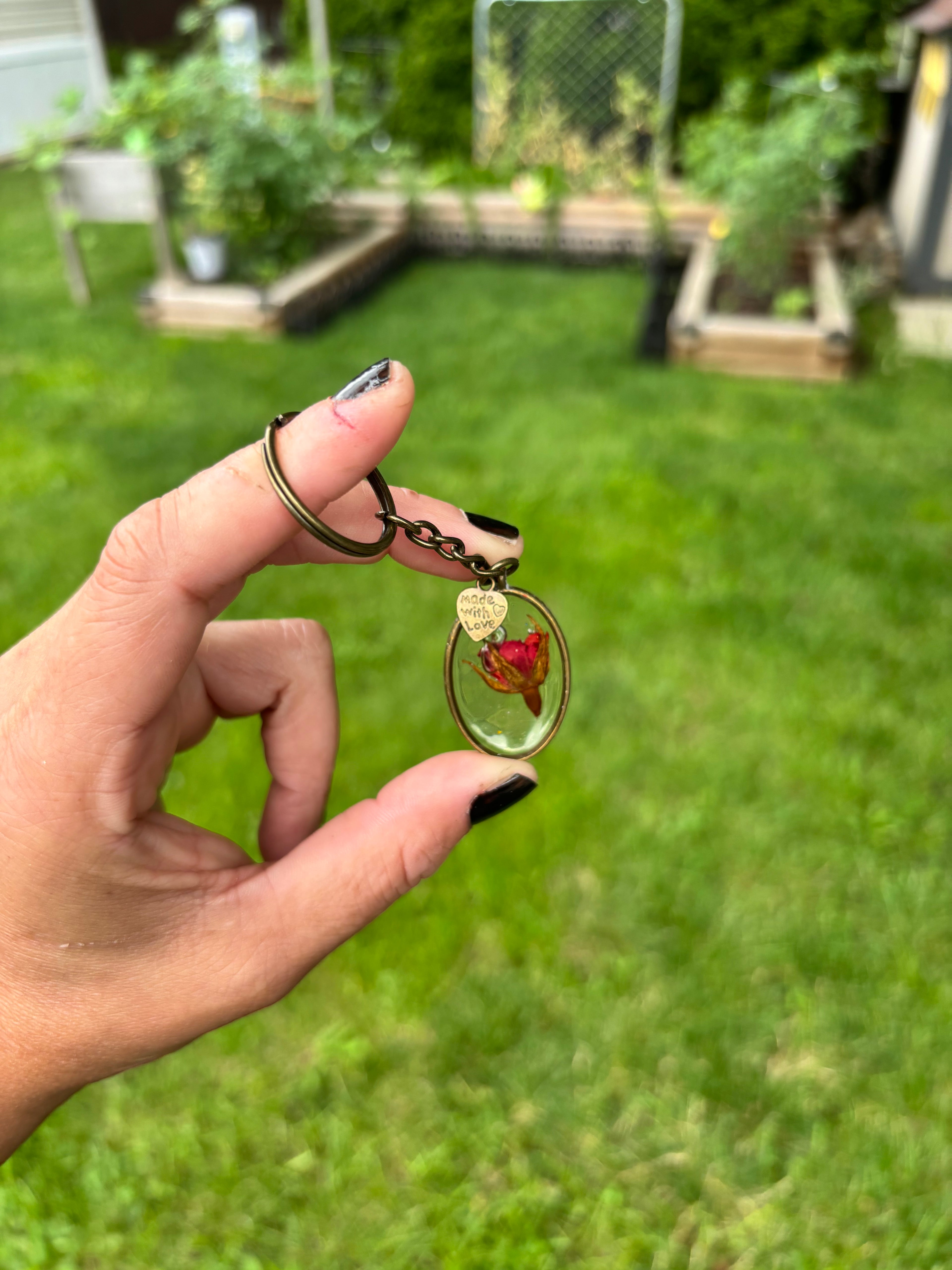 Crimson Rosebud Pressed Flower Keychain